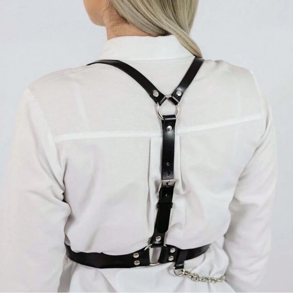 PU Leather Chain Suspender Harness Belt - Picture 3 of 5